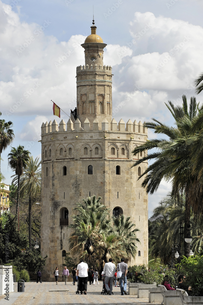 Torre del Oro, Goldturm, einst Teil der maurischen Befestigungsanlage, Sevilla, Andalusien, Spanien, Europa