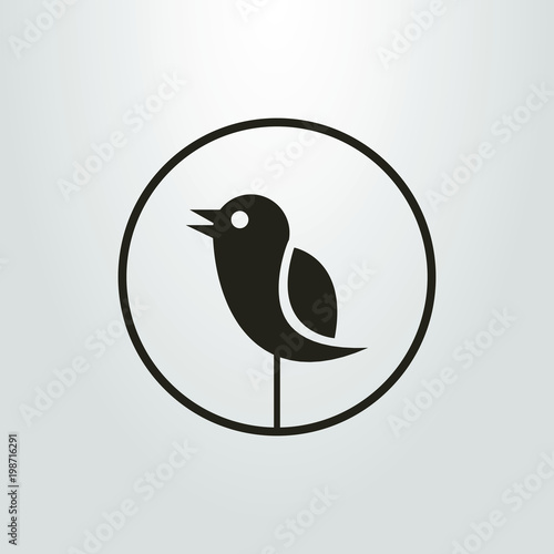 black and white icon of an abstract bird in a round frame