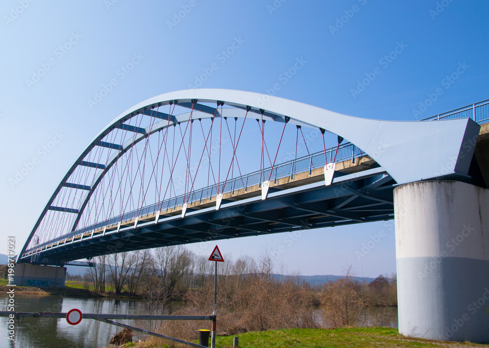  Blue red bridge over the river Main part two