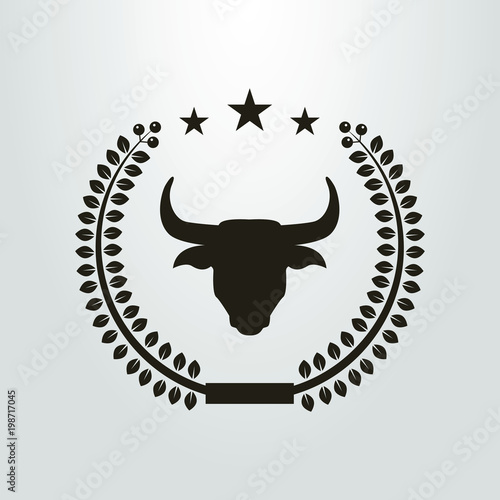 black-and-white icon of the bull in the laurel wreath