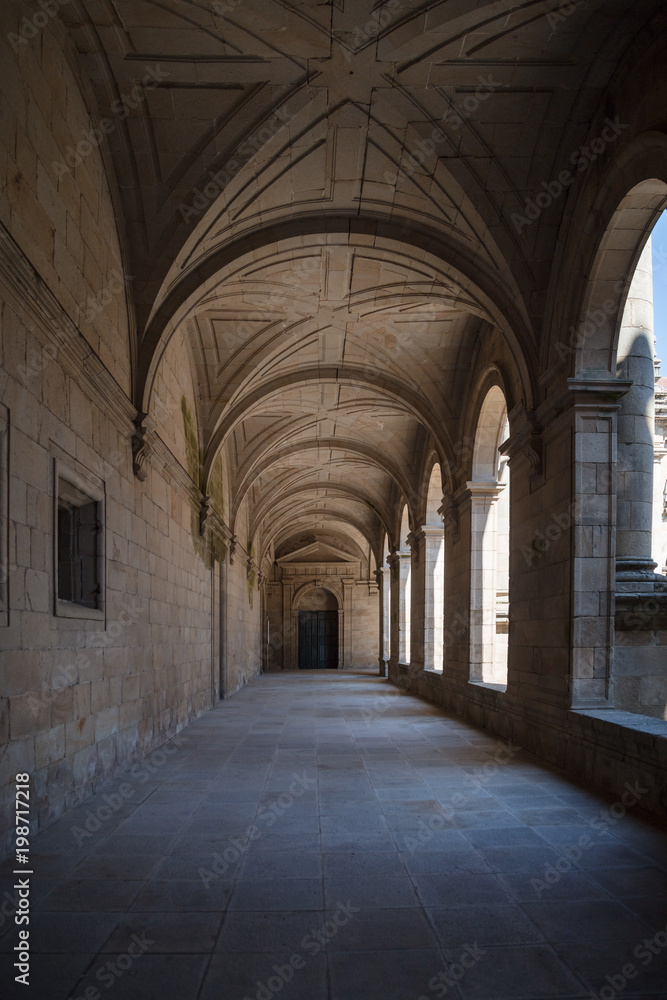 Medieval monastery corridor in Santiago, Spain Medieval monastery corridor in Santiago, Spain