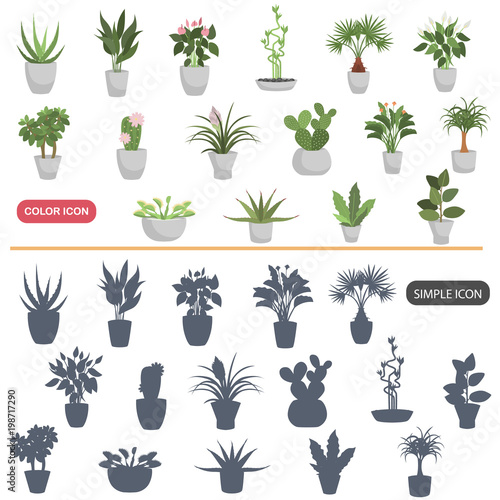Color flat and simple home plants icons set