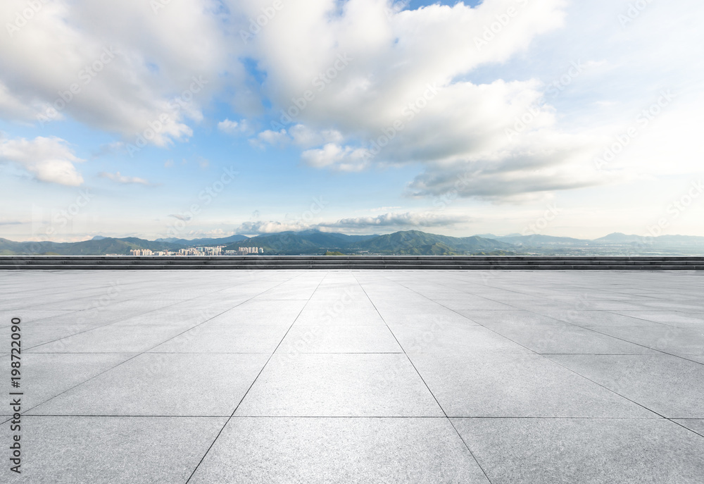 empty floor with cityscape