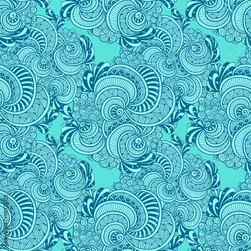 Abstract Zen tangle Zen doodle marine seamless pattern from shells blue for decoration clothes package or for print and others © kulik_oks
