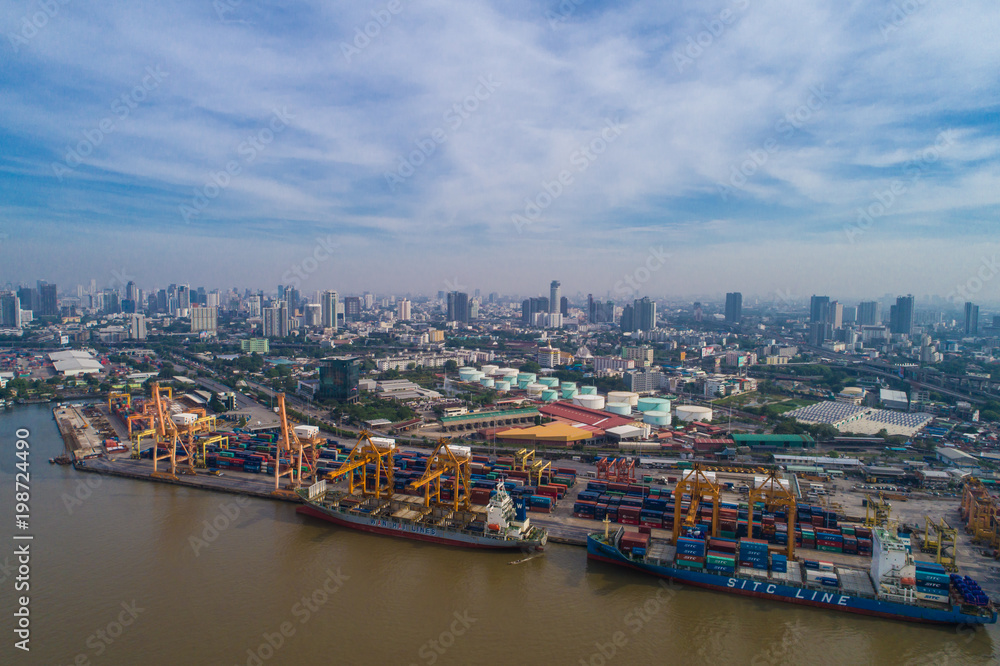 Aerial view ship yard container port terminal in habour