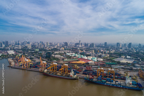 Aerial view ship yard container port terminal in habour