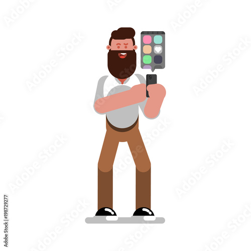 Man designer searching for references on phone