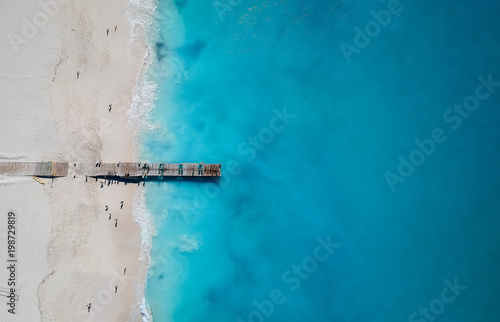 Drone panorama of pier in Grace Bay, Providenciales, Turks and Caicos