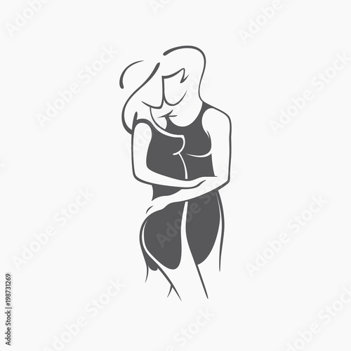 Sexy fitness naked girl with a chic figure. Intimate sexy lady, model in a pose. Lovely  ass In swimsuit, panties. Drawn graphics for design, Abstraction background