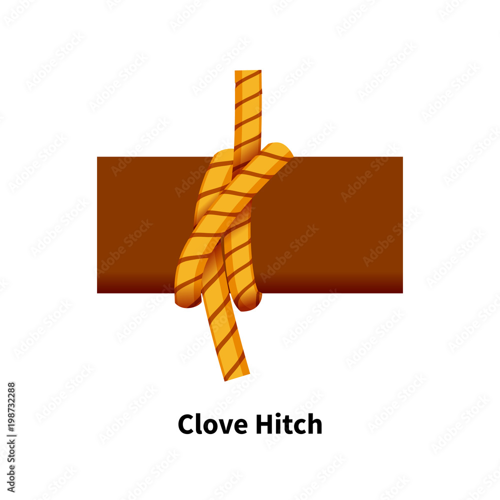 Clove Hitch sea knot. Bright colorful howto guide on white Stock Vector Adobe Stock