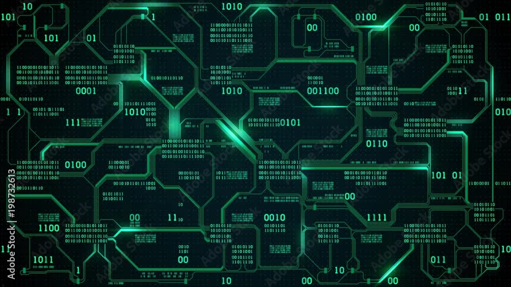 Digital Background Slide Abstract futuristic electronic circuit board with binary code, neural ...