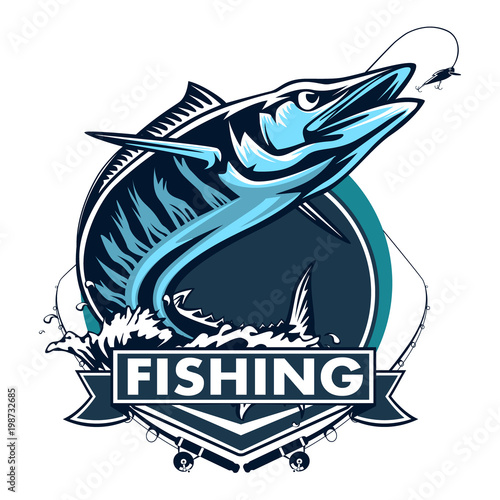 Vector Illustration of a wahoo , Acanthocybium solandri, a scombrid fish jumping up viewed from the side set on isolated white background done in retro style.