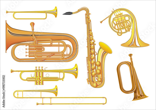 Set of illustrations of wind musical instruments