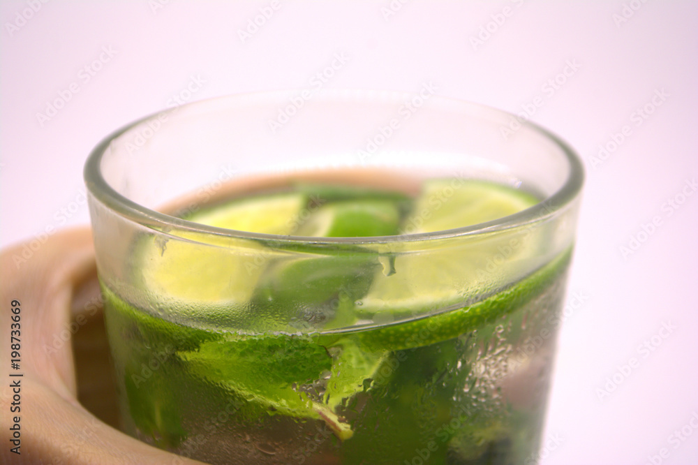 Lemonade with lime and mint. Summer drink Lemonade with lime and mint. Summer drink
