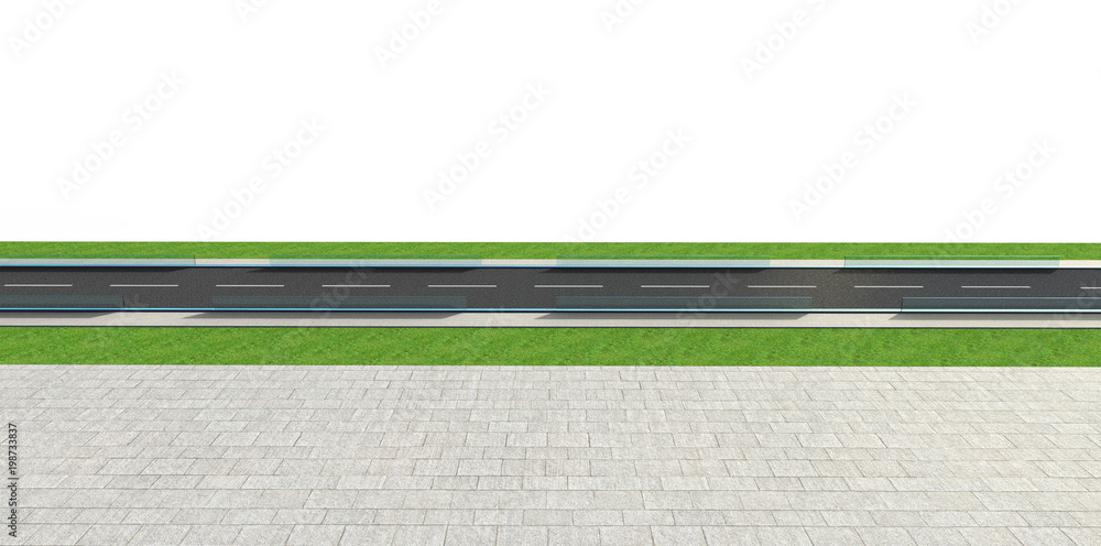 Fototapeta premium 3D renderowania drogi z tunelu i greenfield, samodzielnie na białym tle. Widok z boku .