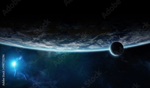 Fototapeta Naklejka Na Ścianę i Meble -  Distant planet system in space with exoplanets 3D rendering elements of this image furnished by NASA