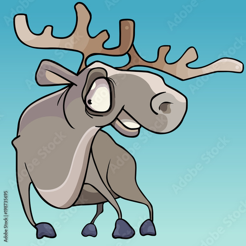 cartoon horned smiling elk with big eyes