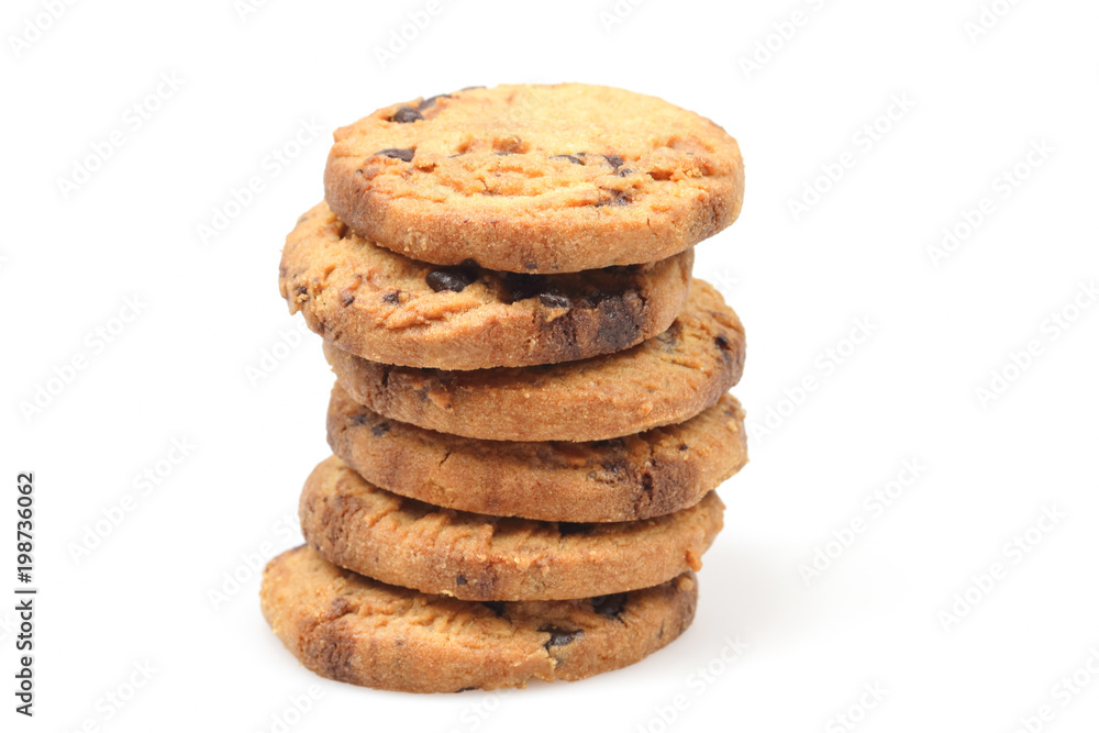 Chocolate chip cookies on white background. Chocolate chip cookies on white background.