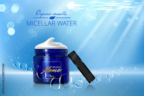 Advertising poster for cosmetic product for catalog, magazine. Vector design of cosmetic package. Moisturizing cream, gel, body lotion with vitamins.