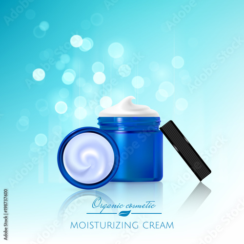 Advertising poster for cosmetic product for catalog, magazine. Vector design of cosmetic package. Moisturizing cream, gel, mask, body lotion with vitamins.