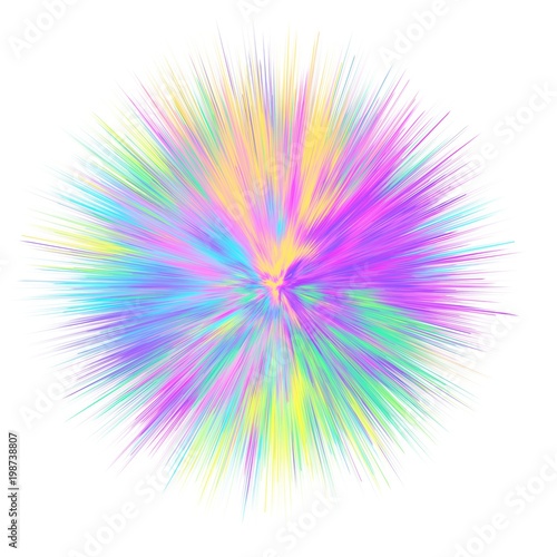 Color explosion. Paint splash. Abstact shape. Multicolor glow. Neon. Fractal. Digital art. Futuristic. 3d illustration. Colorful burst. Motion. Isolated object.