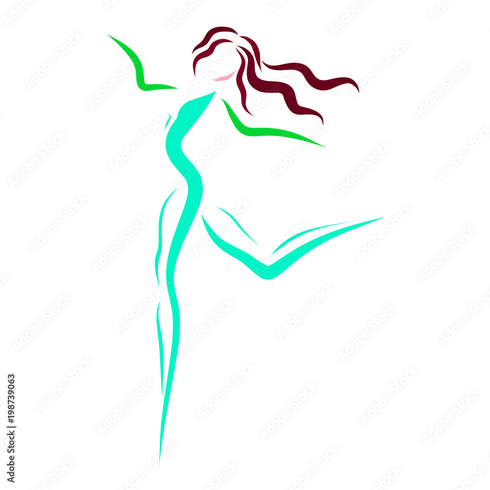 Obraz premium Slender girl in motion, logo