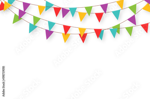 Carnival garland with flags. Decorative colorful party pennants for birthday celebration, festival and fair decoration