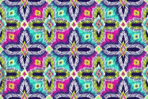 Ethnic pattern. Aztec fabric. Embroidery effect. Tribal ornament. Embroidery effect. Clothes or interior design. Boho fashion. Traditional homespun textile. Vector seamless pattern