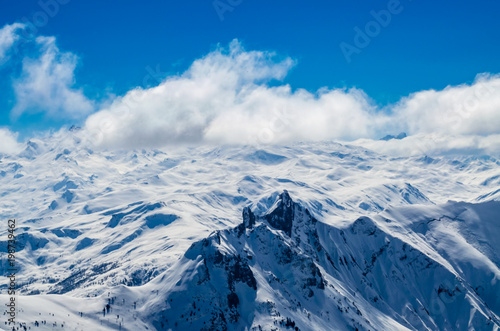 Drone view of the alps with sunny weather clear skies  photo