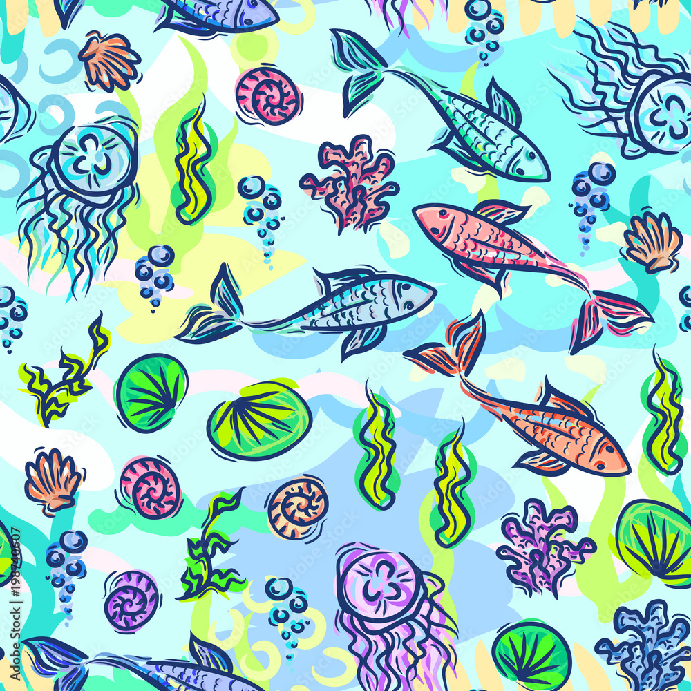 Underwater pattern fish ocean plants kids summer pattern Underwater pattern fish ocean plants kids summer pattern