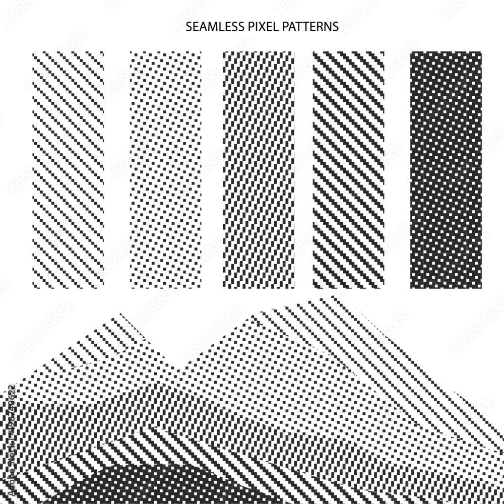 textile weaves -black&white 5 different seamless pixel pattern