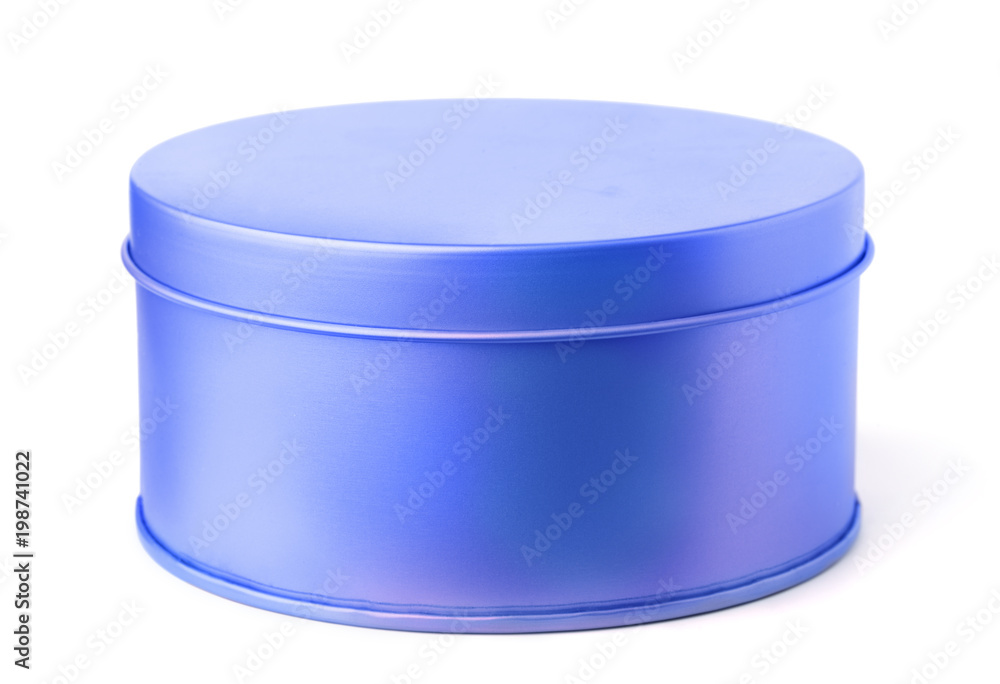 Blue round metal box Blue round metal box