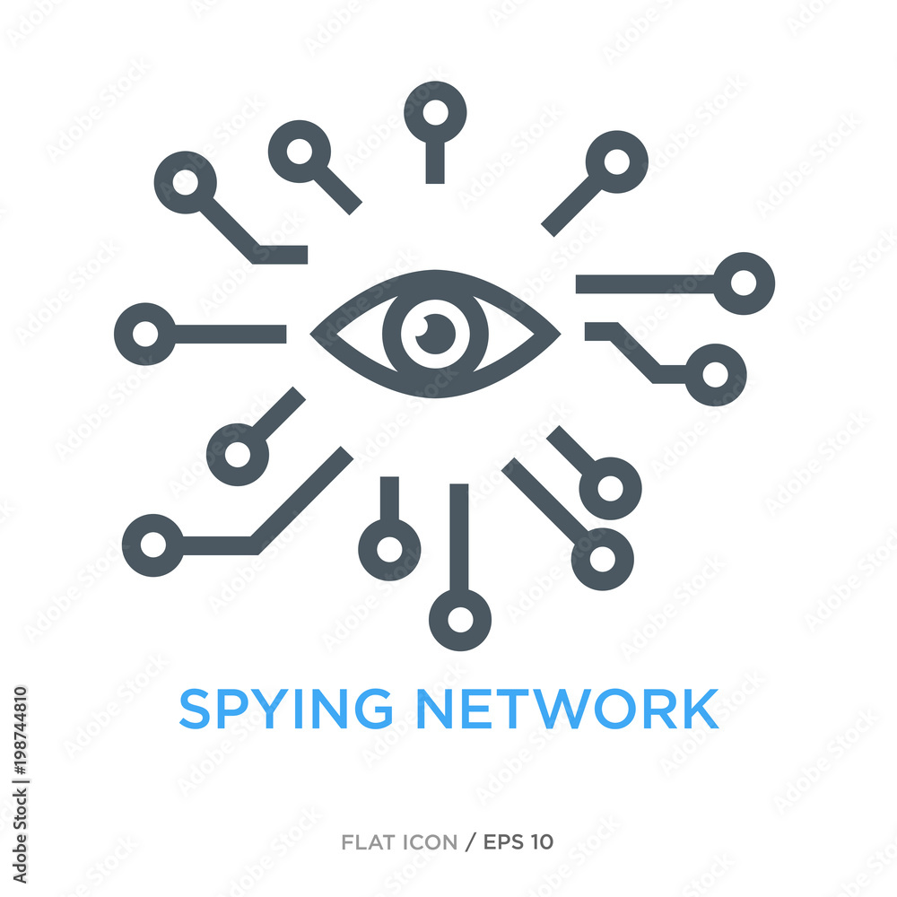 Spying network line flat icon - obrazy, fototapety, plakaty 