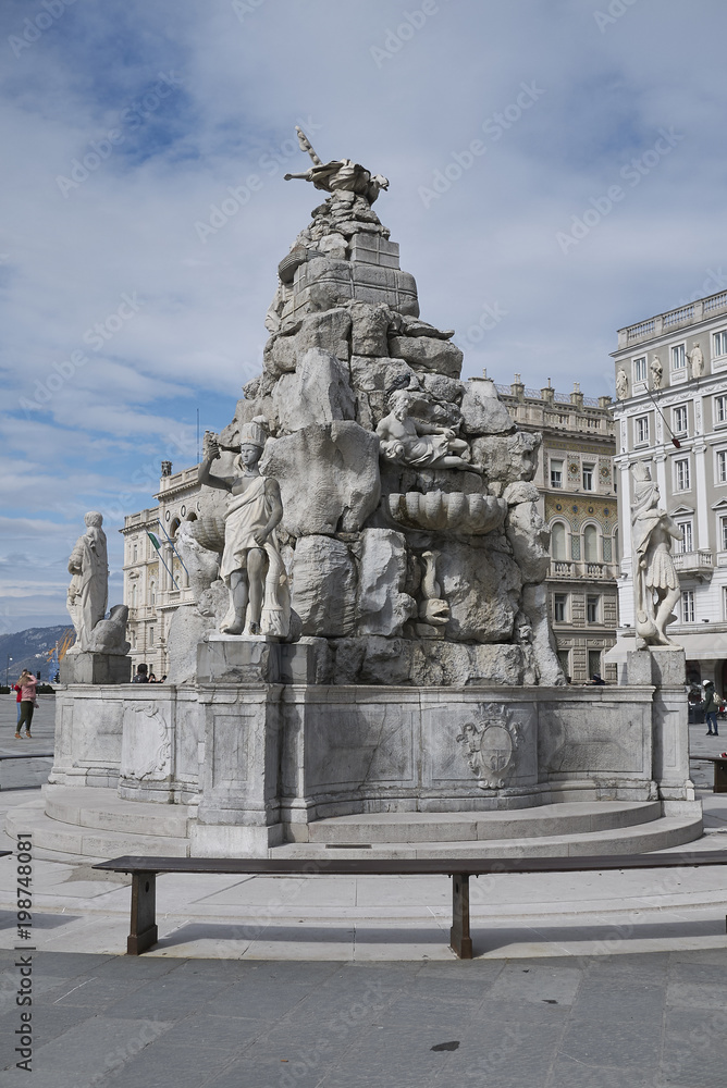 Trieste, Italy - March 19, 2018 : View of Fontana dei Quattro Continenti
