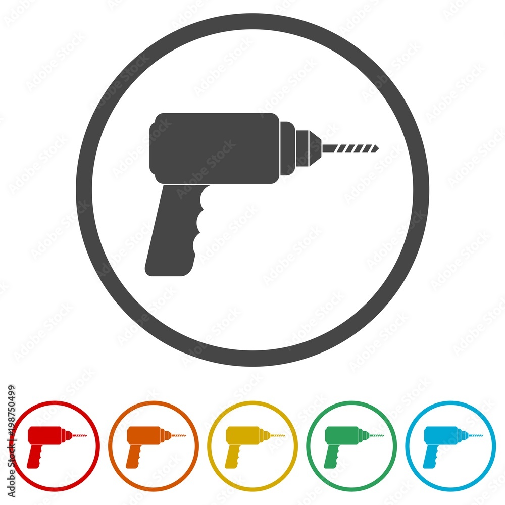 Drill icon, Electric Drill flat icon, 6 Colors Included Drill icon, Electric Drill flat icon, 6 Colors Included