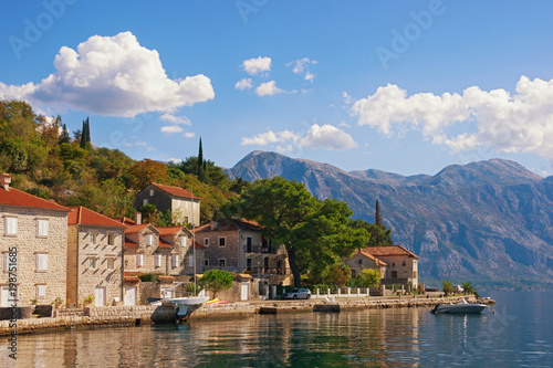 Autumn Mediterranean landscape. Montenegro, view of Bay of Kotor and Perast town