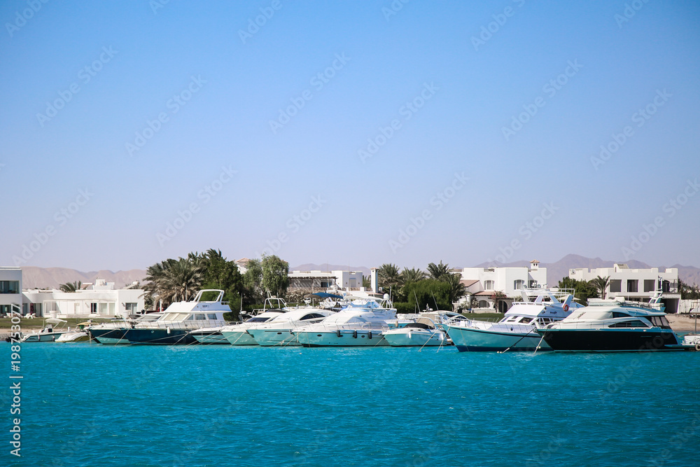 Yacht parking in harbor, harbor yacht club.