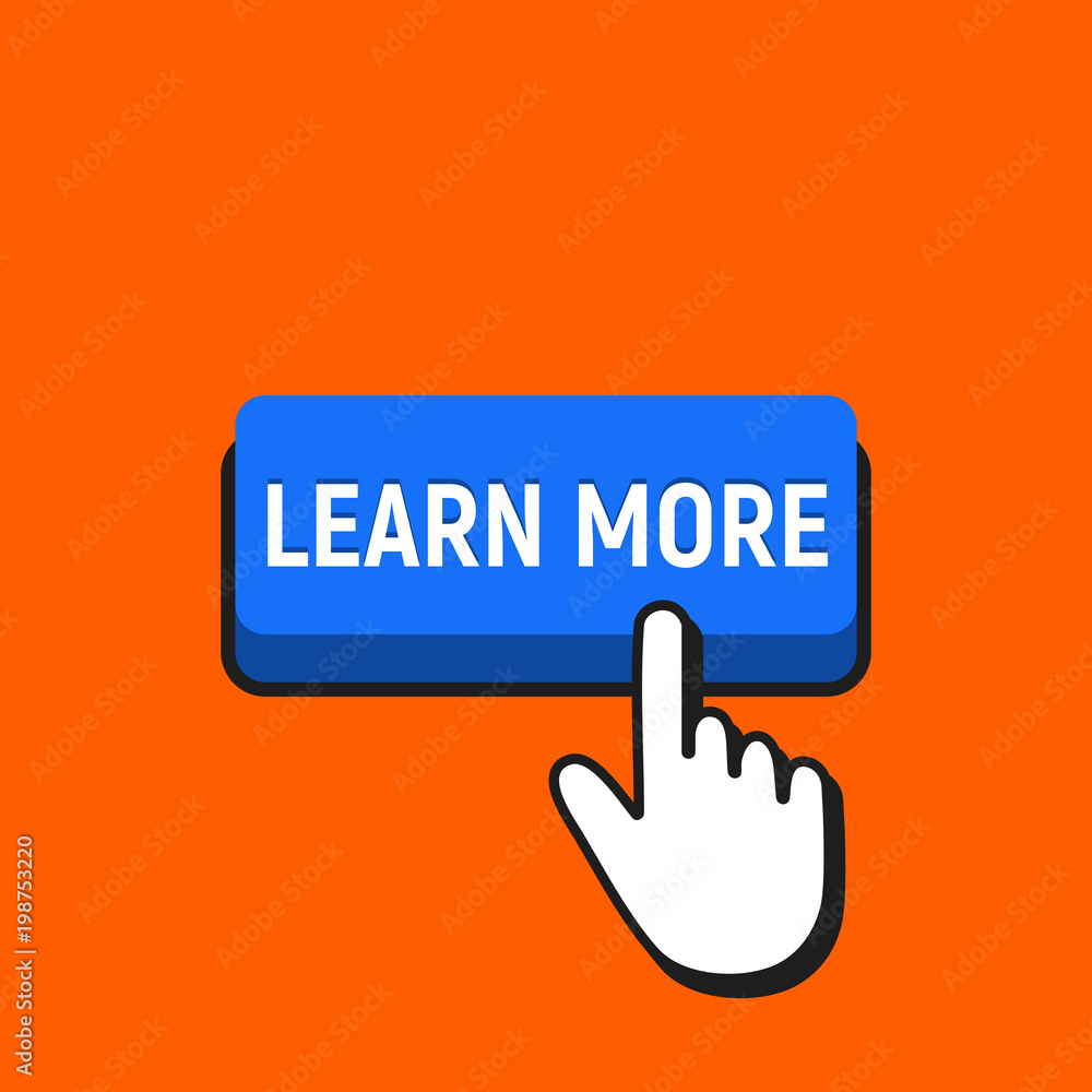 Hand Mouse Cursor Clicks the Learn More Button. Hand Mouse Cursor Clicks the Learn More Button.