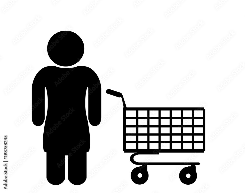 Ménagère avec son caddie de supermarché Ménagère avec son caddie de supermarché
