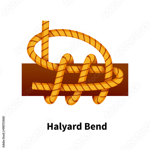 Halyard Bend sea knot. Bright colorful how-to guide on white