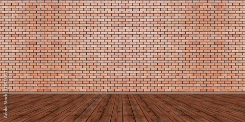 Empty room with sand brick wall and wooden floor