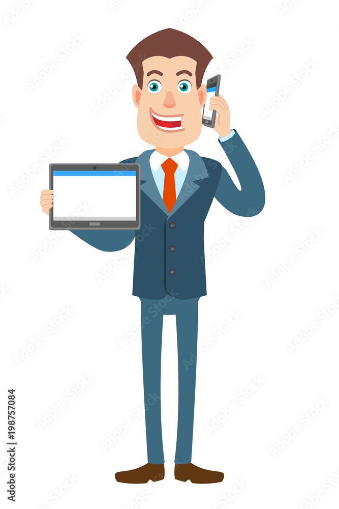 Businessman holding tablet PC with two hands Businessman holding tablet PC with two hands