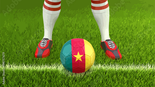 Man and soccer ball with Cameroon flag 