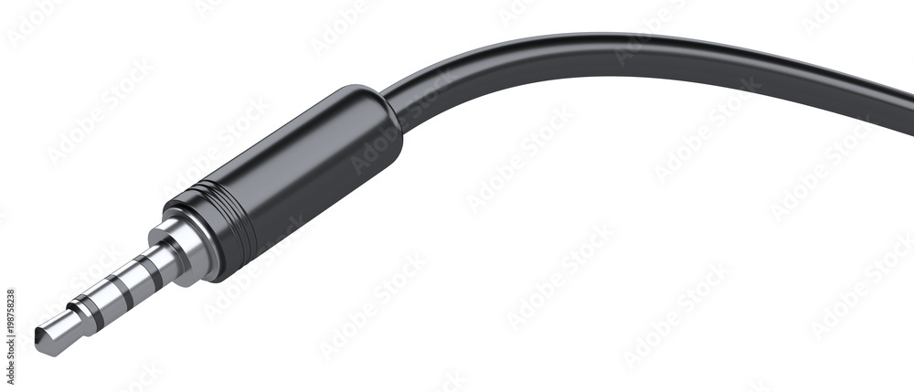 Black 3.5 mm audio stereo mini jack plug for headphones. Black 3.5 mm audio stereo mini jack plug for headphones.