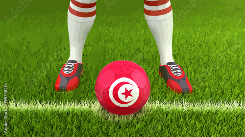 Man and soccer ball with Tunisian flag 