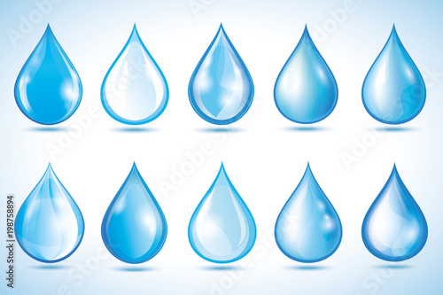 Set of different water drops isolated