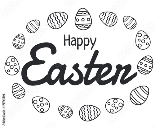 happy easter text vector and easter eggs background or banner graphic
