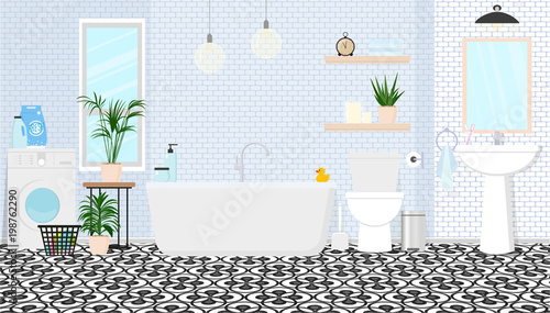 Modern interior design of the bathroom. Vector illustration.