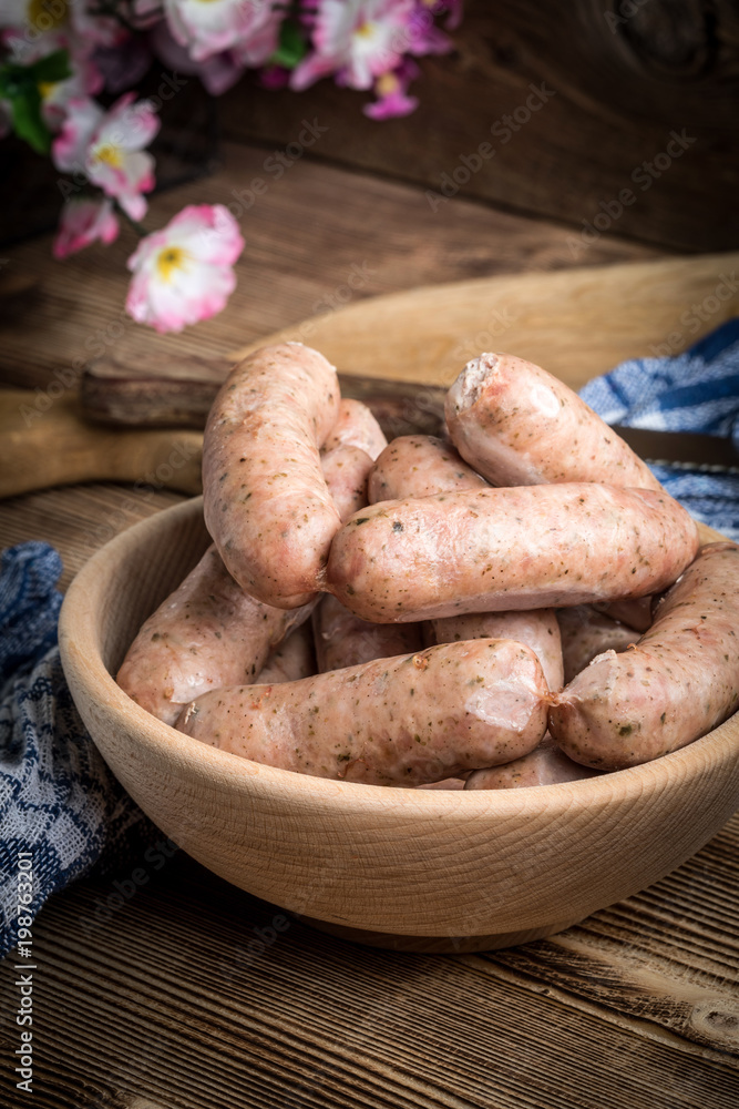 Boiled white sausage. Boiled white sausage.