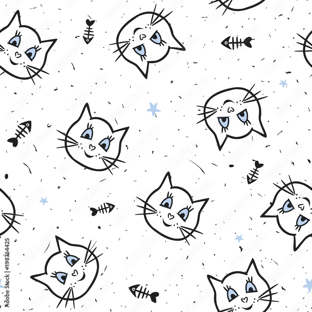 Seamless texture with funny, cute cats. Festive background for printing ...